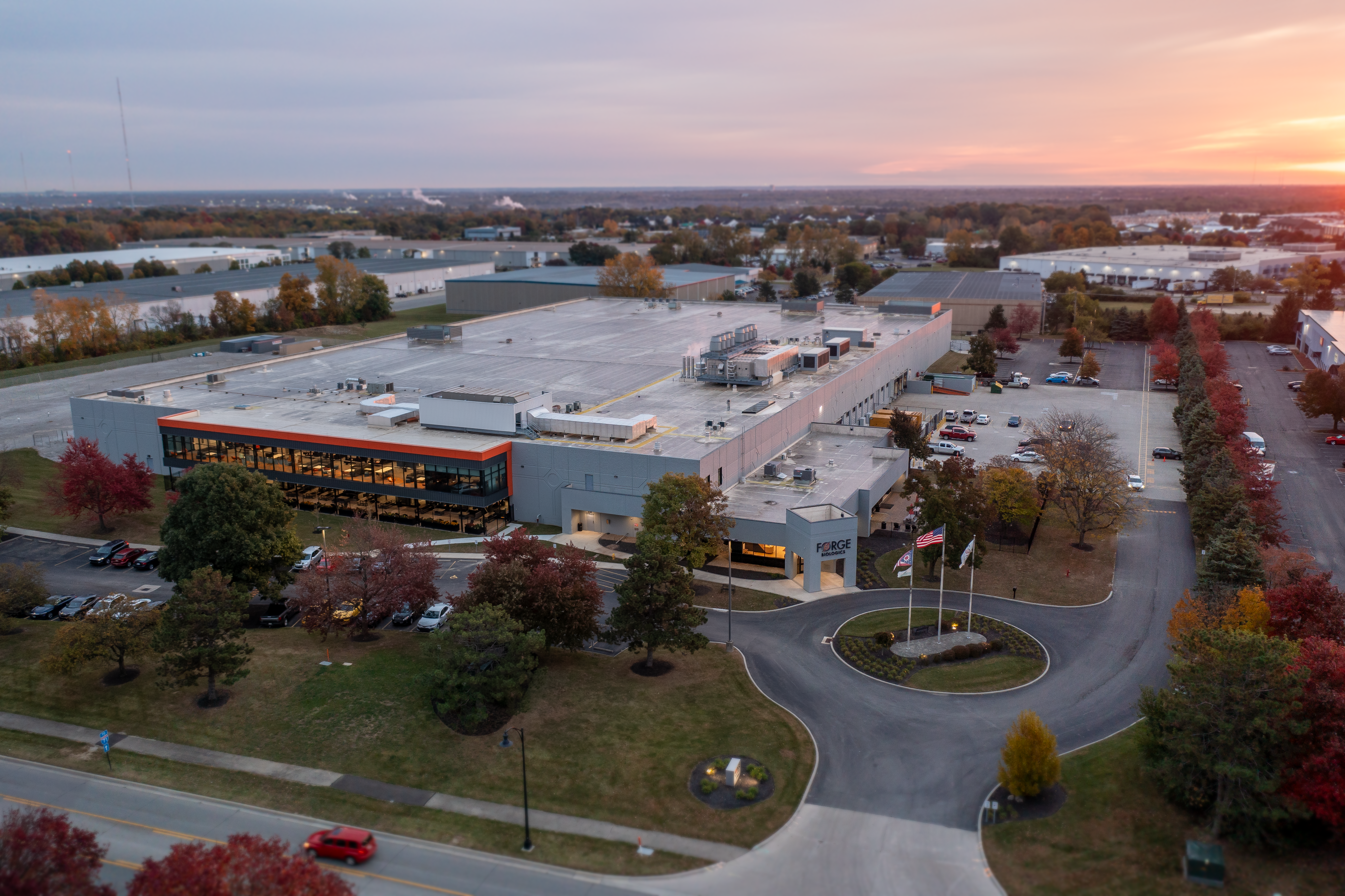 Aerial view of Forge's AAV manufacturing facility, the Hearth, in Grove City, Ohio.