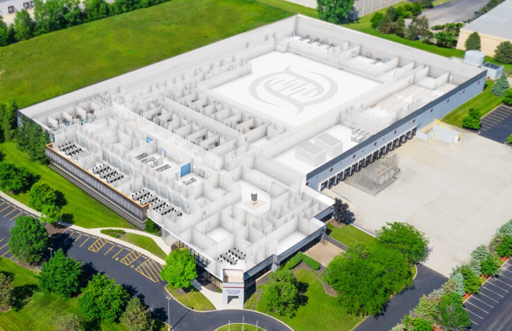 An aerial rendering of the Hearth, showing the 20 cGMP suites and room for expansion.