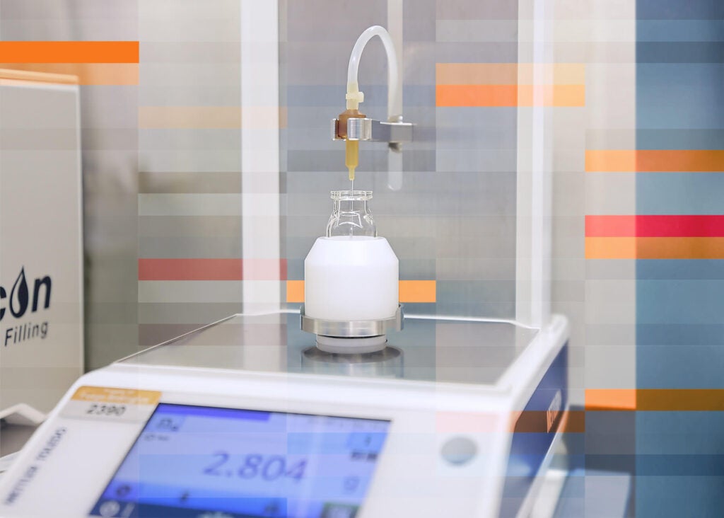 The fill-finish process with Forge's Watson Marlow Flexicon semi-automated filler.