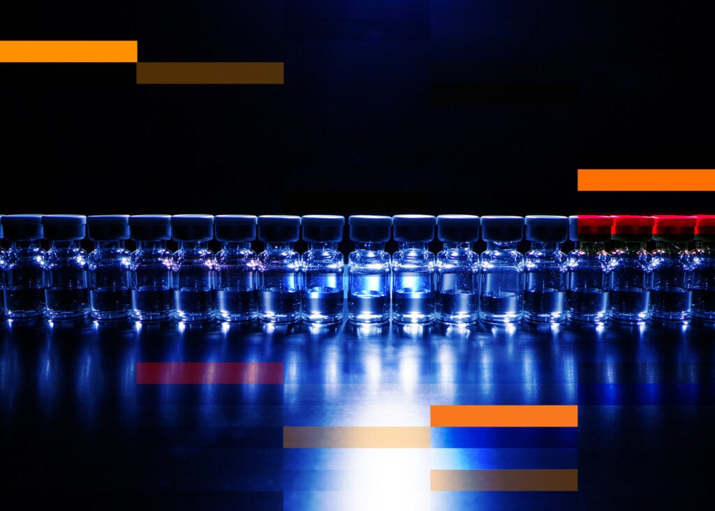A row of test tubes with drug substance.